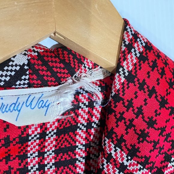 vtg womens Judy Way red plaid wide collar‎ button blouse XS-S - Picture 5 of 10